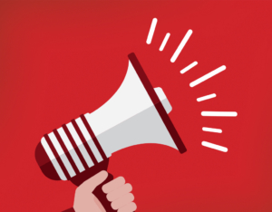 graffeg megaphone - cefndir coch